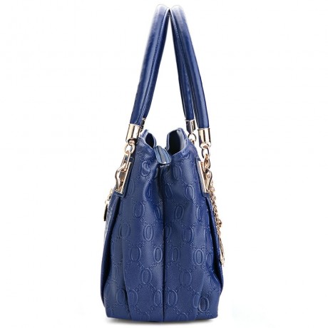 WOMEN 3PCS TOTE BAG PU LEATHER HANDBAG PURSE BAGS SET (BLUE)