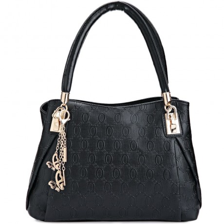 WOMEN 3PCS TOTE BAG PU LEATHER HANDBAG PURSE BAGS SET (BLACK)