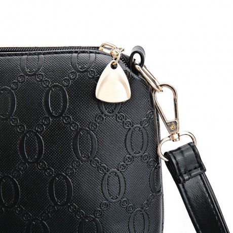 WOMEN 3PCS TOTE BAG PU LEATHER HANDBAG PURSE BAGS SET (BLACK)