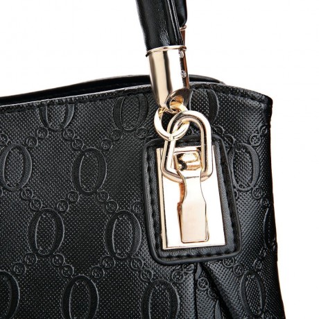 WOMEN 3PCS TOTE BAG PU LEATHER HANDBAG PURSE BAGS SET (BLACK)