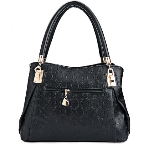 WOMEN 3PCS TOTE BAG PU LEATHER HANDBAG PURSE BAGS SET (BLACK)