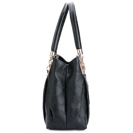 WOMEN 3PCS TOTE BAG PU LEATHER HANDBAG PURSE BAGS SET (BLACK)