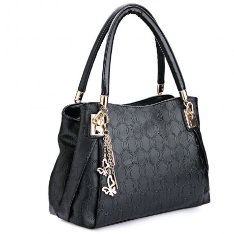 WOMEN 3PCS TOTE BAG PU LEATHER HANDBAG PURSE BAGS SET (BLACK)