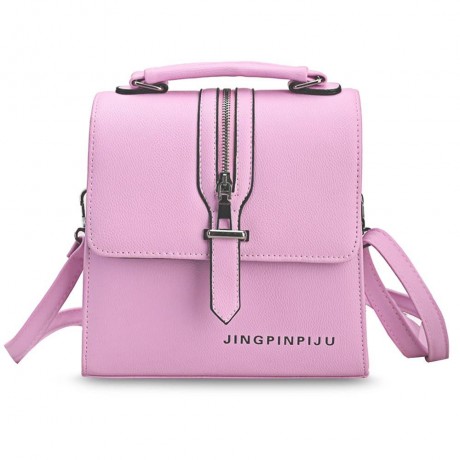 THREE FEATHER LADY FASHIONABLE ARROW BELT MAGNET BUTTON SHOULDER MESSENGER BAG (PINK)