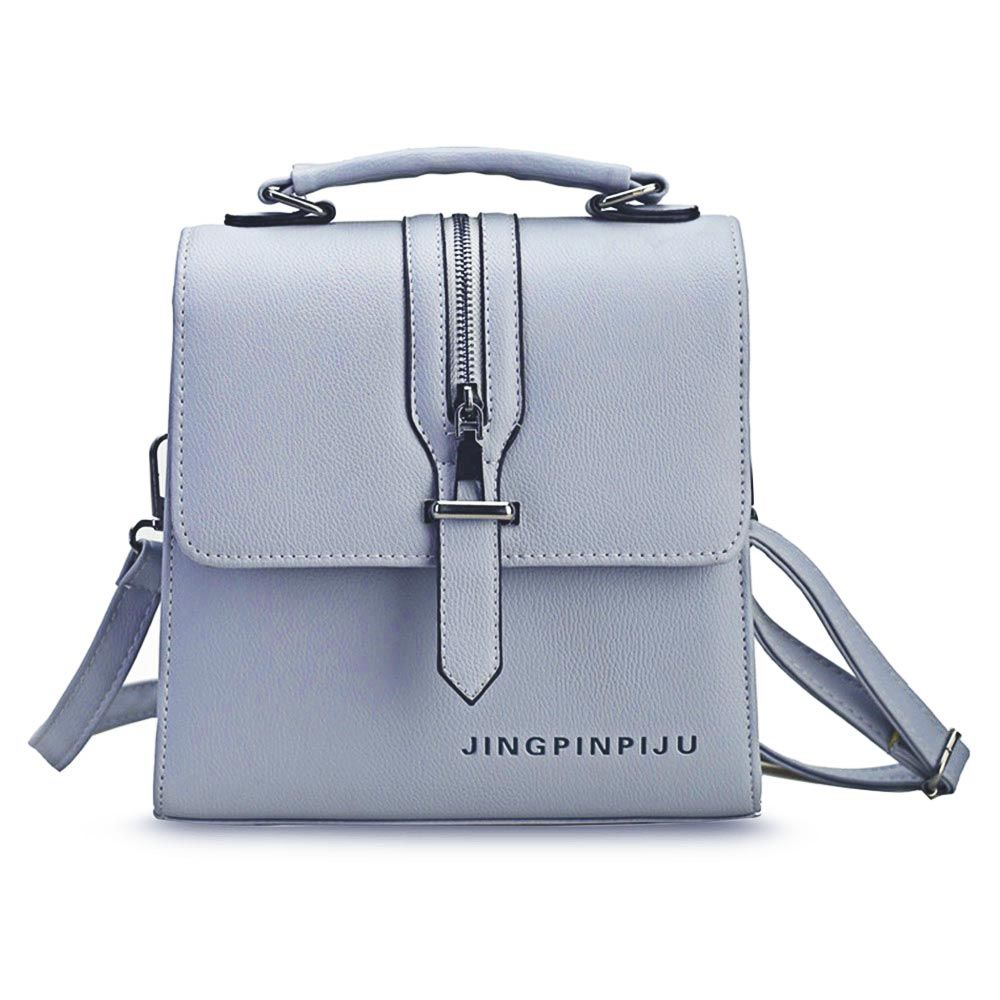 THREE FEATHER LADY FASHIONABLE ARROW BELT MAGNET BUTTON SHOULDER MESSENGER BAG (GRAY)