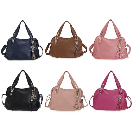 TASSEL SOLID COLOR ZIPPER HOOK FASTENER SLIDE BUCKLE SHOULDER MESSENGER HANDBAG FOR WOMEN 
