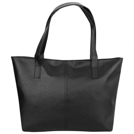 FASHIONABLE PURE COLOR ZIPPER TYPE PU LEATHER WOMEN BAG (BLACK)