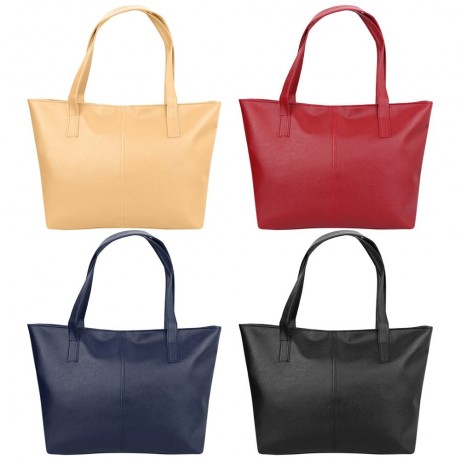 FASHIONABLE PURE COLOR ZIPPER TYPE PU LEATHER WOMEN BAG (BLACK)