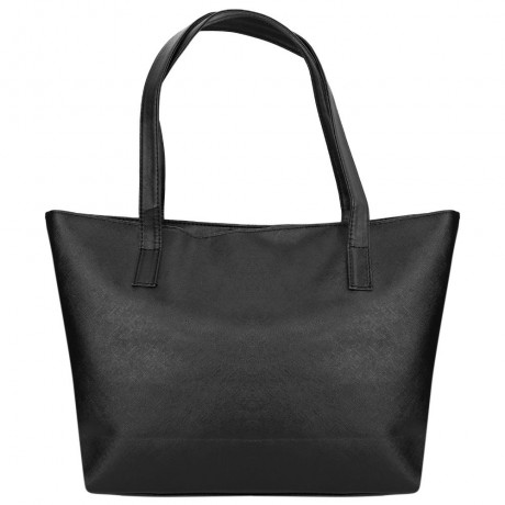 FASHIONABLE PURE COLOR ZIPPER TYPE PU LEATHER WOMEN BAG (BLACK)