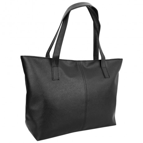 FASHIONABLE PURE COLOR ZIPPER TYPE PU LEATHER WOMEN BAG (BLACK)