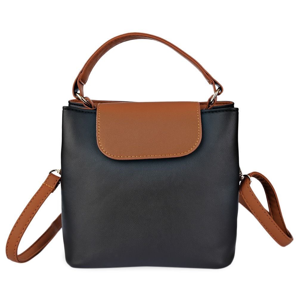 TRENDY BUTTON DESIGN PORTABLE WOMEN TOTE SHOULDER MESSENGER BAG (BLACK)