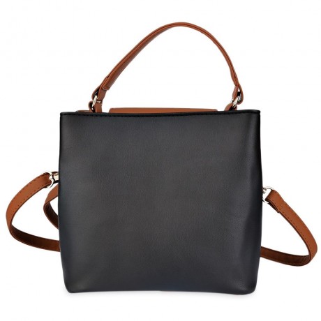 TRENDY BUTTON DESIGN PORTABLE WOMEN TOTE SHOULDER MESSENGER BAG (BLACK)