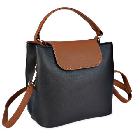 TRENDY BUTTON DESIGN PORTABLE WOMEN TOTE SHOULDER MESSENGER BAG (BLACK)