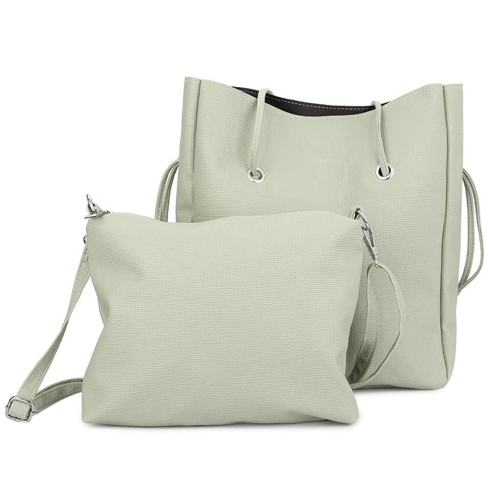 STYLISH 2PCS PU LEATHER PURE COLOR MULTIFUNCTIONAL STRAP WOMEN BUCKET BAG (LIGHT GREEN)