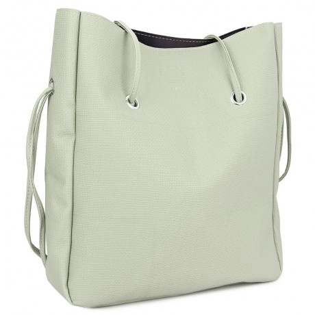 STYLISH 2PCS PU LEATHER PURE COLOR MULTIFUNCTIONAL STRAP WOMEN BUCKET BAG (LIGHT GREEN)