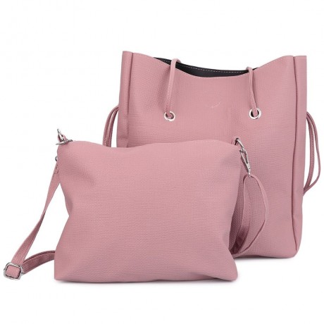 STYLISH 2PCS PU LEATHER PURE COLOR MULTIFUNCTIONAL STRAP WOMEN BUCKET BAG (LIGHT PINK)