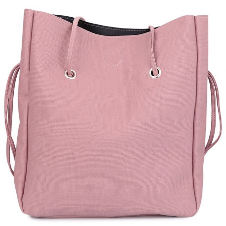 STYLISH 2PCS PU LEATHER PURE COLOR MULTIFUNCTIONAL STRAP WOMEN BUCKET BAG (LIGHT PINK)