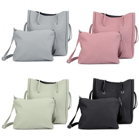 STYLISH 2PCS PU LEATHER PURE COLOR MULTIFUNCTIONAL STRAP WOMEN BUCKET BAG (LIGHT PINK)