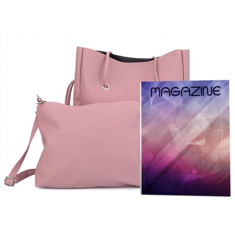 STYLISH 2PCS PU LEATHER PURE COLOR MULTIFUNCTIONAL STRAP WOMEN BUCKET BAG (LIGHT PINK)