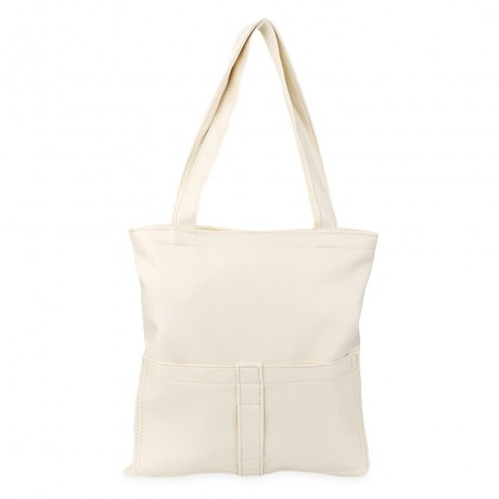 CHIC SOLID COLOR PU LEATHER DOUBLE POCKET MULTIFUNCTIONAL STRAP WOMEN BUCKET BAG (WHITE)