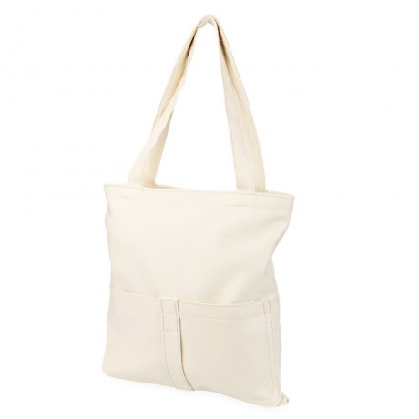 CHIC SOLID COLOR PU LEATHER DOUBLE POCKET MULTIFUNCTIONAL STRAP WOMEN BUCKET BAG (WHITE)