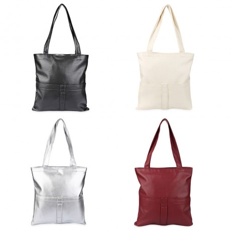 CHIC SOLID COLOR PU LEATHER DOUBLE POCKET MULTIFUNCTIONAL STRAP WOMEN BUCKET BAG (WHITE)