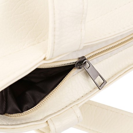 CHIC SOLID COLOR PU LEATHER DOUBLE POCKET MULTIFUNCTIONAL STRAP WOMEN BUCKET BAG (WHITE)