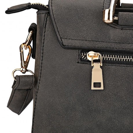 BRIEF FAUX LEATHER CONVERTIBLE TOTE BAG FOR WOMEN (DEEP GRAY)
