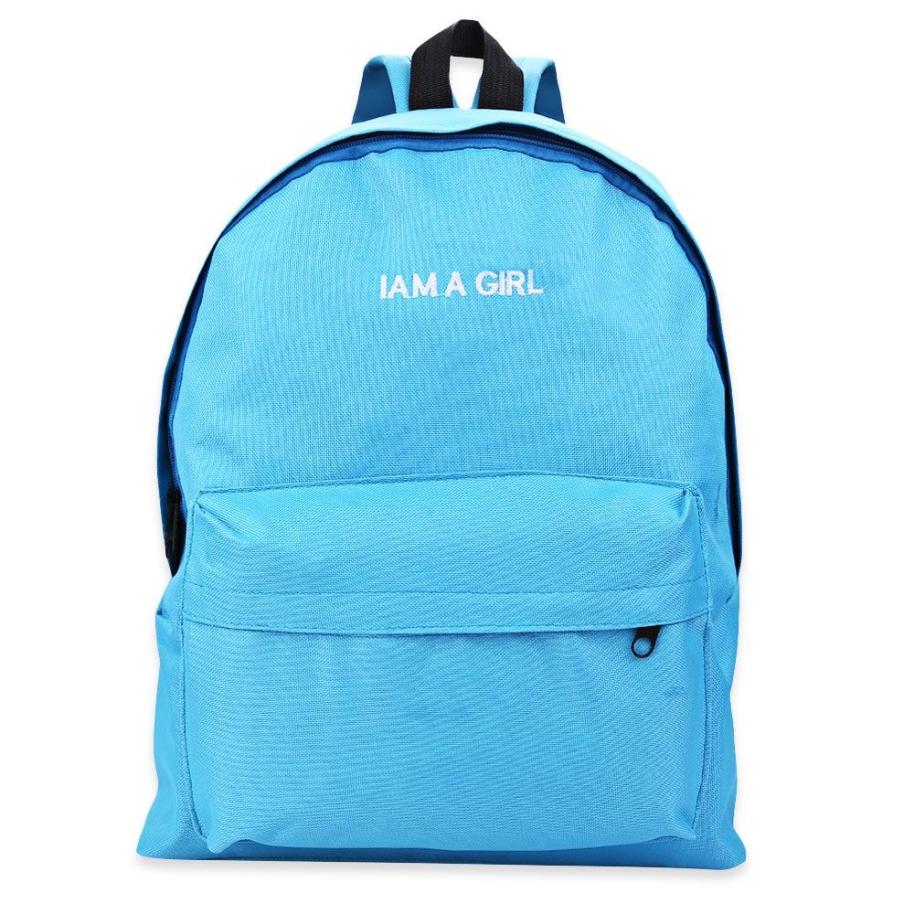 EMBROIDERY LETTER EMBELLISHMENT SOLID COLOR VERTICAL ZIPPER BACKPACK FOR WOMEN (BLUE)