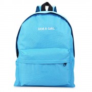 EMBROIDERY LETTER EMBELLISHMENT SOLID COLOR VERTICAL ZIPPER BACKPACK FOR WOMEN (BLUE)