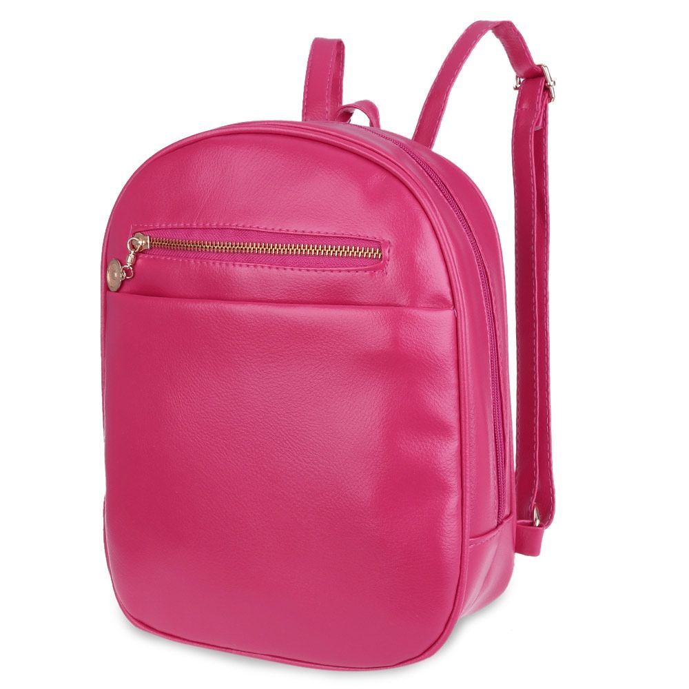 LADDER LOCK BUTTON SHAPE ZIPPER HEAD SOLID COLOR PORTABLE BAG BACKPACK FOR WOMEN (ROSE)