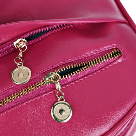 LADDER LOCK BUTTON SHAPE ZIPPER HEAD SOLID COLOR PORTABLE BAG BACKPACK FOR WOMEN (ROSE)