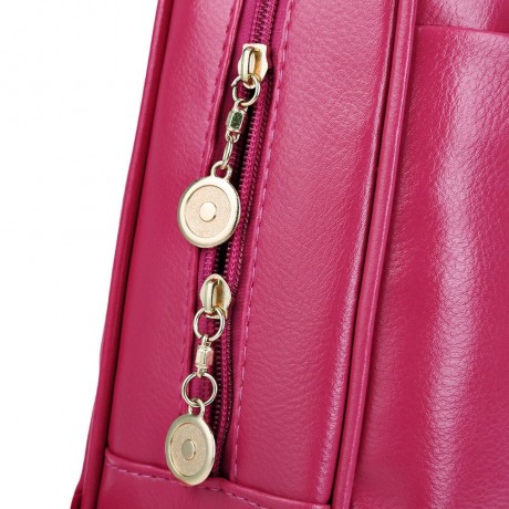 LADDER LOCK BUTTON SHAPE ZIPPER HEAD SOLID COLOR PORTABLE BAG BACKPACK FOR WOMEN (ROSE)