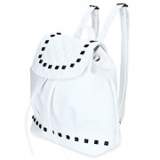 TRENDY RIVET PLAID BUCKET SHAPE DRAWSTRING PORTABLE BACKPACK FOR WOMEN (WHITE)