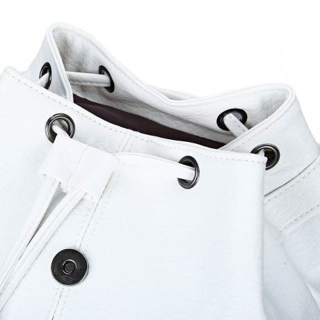 TRENDY RIVET PLAID BUCKET SHAPE DRAWSTRING PORTABLE BACKPACK FOR WOMEN (WHITE)