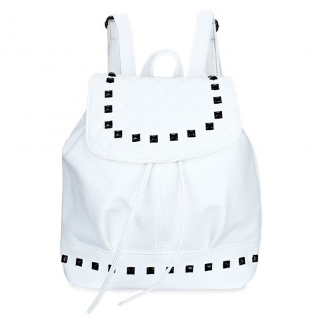 TRENDY RIVET PLAID BUCKET SHAPE DRAWSTRING PORTABLE BACKPACK FOR WOMEN (WHITE)