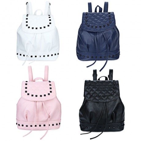 TRENDY RIVET PLAID BUCKET SHAPE DRAWSTRING PORTABLE BACKPACK FOR WOMEN (WHITE)