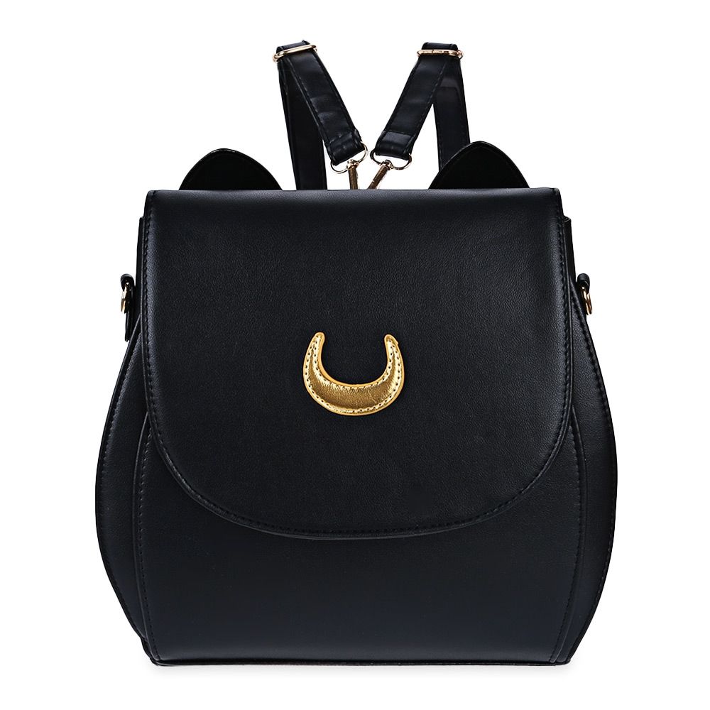 CUTE WOMEN MOON RIVET EMBELLISHMENT TOTE HANDBAG SHOULDER MESSENGER BAG BACKPACK (BLACK)