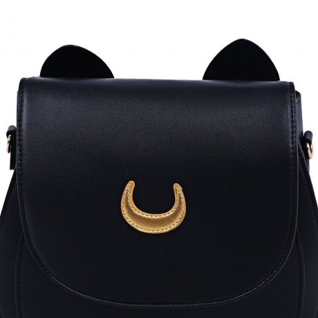 CUTE WOMEN MOON RIVET EMBELLISHMENT TOTE HANDBAG SHOULDER MESSENGER BAG BACKPACK (BLACK)
