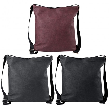 SOLID COLOR MAGNETIC ZIPPER PU LEATHER TRAVEL SHOPPING SCHOOL SHOULDER GIRL BAG (RED VIOLE