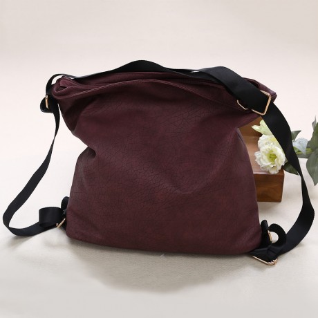 SOLID COLOR MAGNETIC ZIPPER PU LEATHER TRAVEL SHOPPING SCHOOL SHOULDER GIRL BAG (RED VIOLE