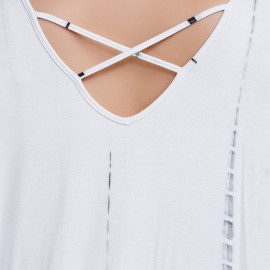 PLUS SIZE ASYMMETRICAL CUT OUT BLOUSE (WHITE, XL/2XL/3XL/4XL/5XL)