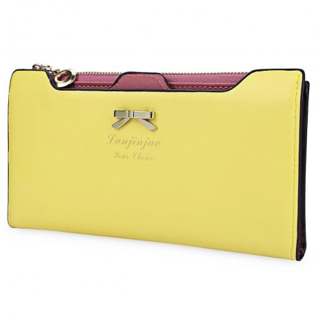 BOWKNOT LETTER SOLID COLOR HASP ZIPPER HORIZONTAL LONG WALLET FOR LADY (YELLOW)