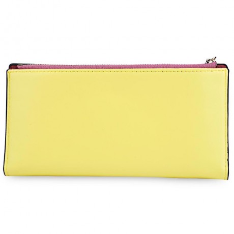 BOWKNOT LETTER SOLID COLOR HASP ZIPPER HORIZONTAL LONG WALLET FOR LADY (YELLOW)