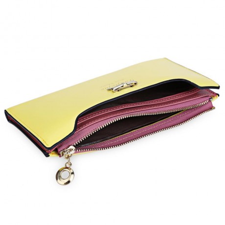 BOWKNOT LETTER SOLID COLOR HASP ZIPPER HORIZONTAL LONG WALLET FOR LADY (YELLOW)