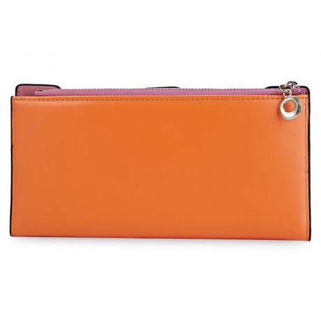 BOWKNOT LETTER SOLID COLOR HASP ZIPPER HORIZONTAL LONG WALLET FOR LADY (ORANGE RED)