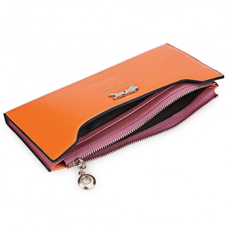 BOWKNOT LETTER SOLID COLOR HASP ZIPPER HORIZONTAL LONG WALLET FOR LADY (ORANGE RED)