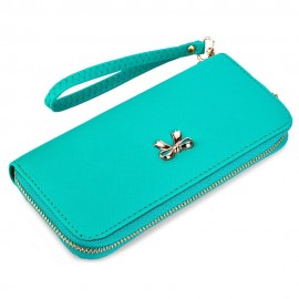 BOWKNOT RIVET DETACHABLE STRAP WRIST CLUTCH WALLET (LIGHT BLUE)