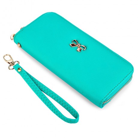 BOWKNOT RIVET DETACHABLE STRAP WRIST CLUTCH WALLET (LIGHT BLUE)