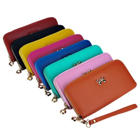 BOWKNOT RIVET DETACHABLE STRAP WRIST CLUTCH WALLET (LIGHT BLUE)